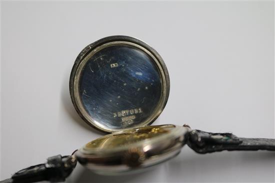 A gentlemans early 20th century silver manual wind wrist watch, retailed by Henry Birks & Sons.